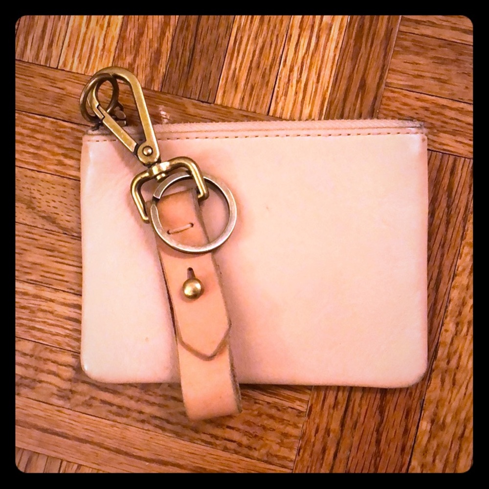 Pink leather Coin/ card ouch and key chain
